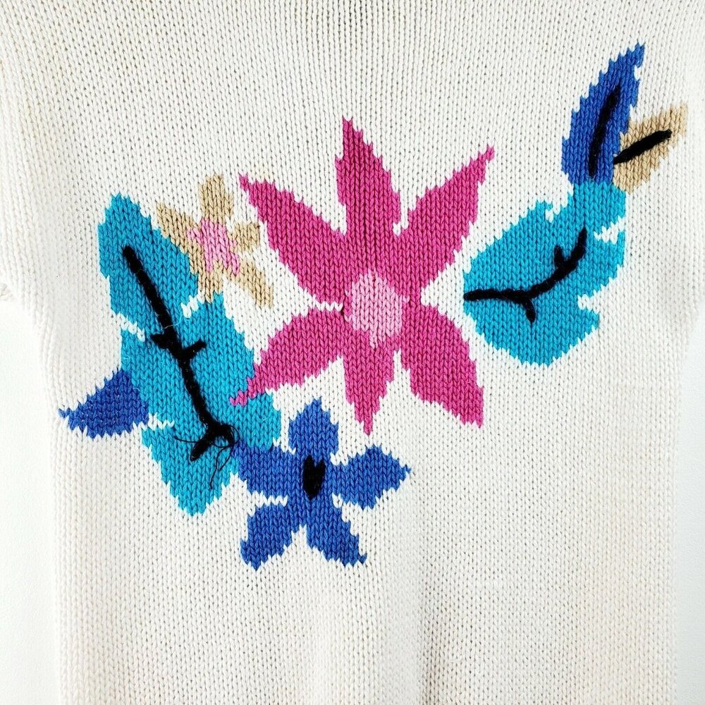 VTG Alfred Dunner Women's White Floral Print Hand Knit Sleeveless Sweater Sz M - Picture 3 of 9